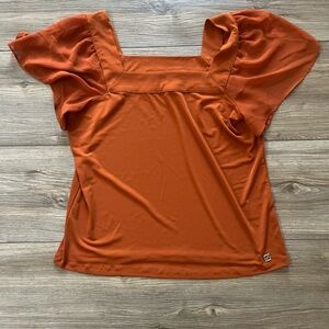 Calvin Klein Orange Square Neck Blouse With Flutter Sleeves Womens Medium